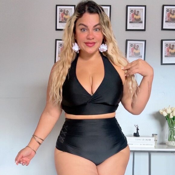 * Plus Size Black Bikini High Waisted Swimsuits Tummy Control 2 Piece NEW 2026 - Picture 3 of 13